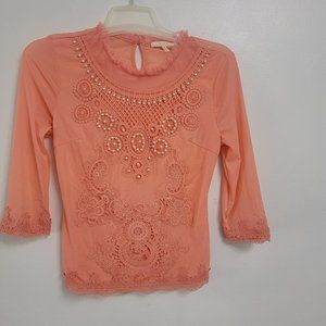 BLOUSE PASTEL BLAND, ZISE M, WAIST 14 INCH AND LONG 23 INCHES, ORANGE COLOR